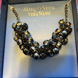 Black Gunmetal Chain Cluster beaded necklace, 15 in also has 3 in entender.
